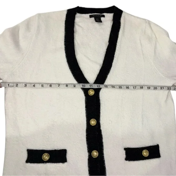 NWOT Tahari Cardigan White w/ Black Trim & Gold Buttons Soft Cardigan Women’s XL - Picture 10 of 11